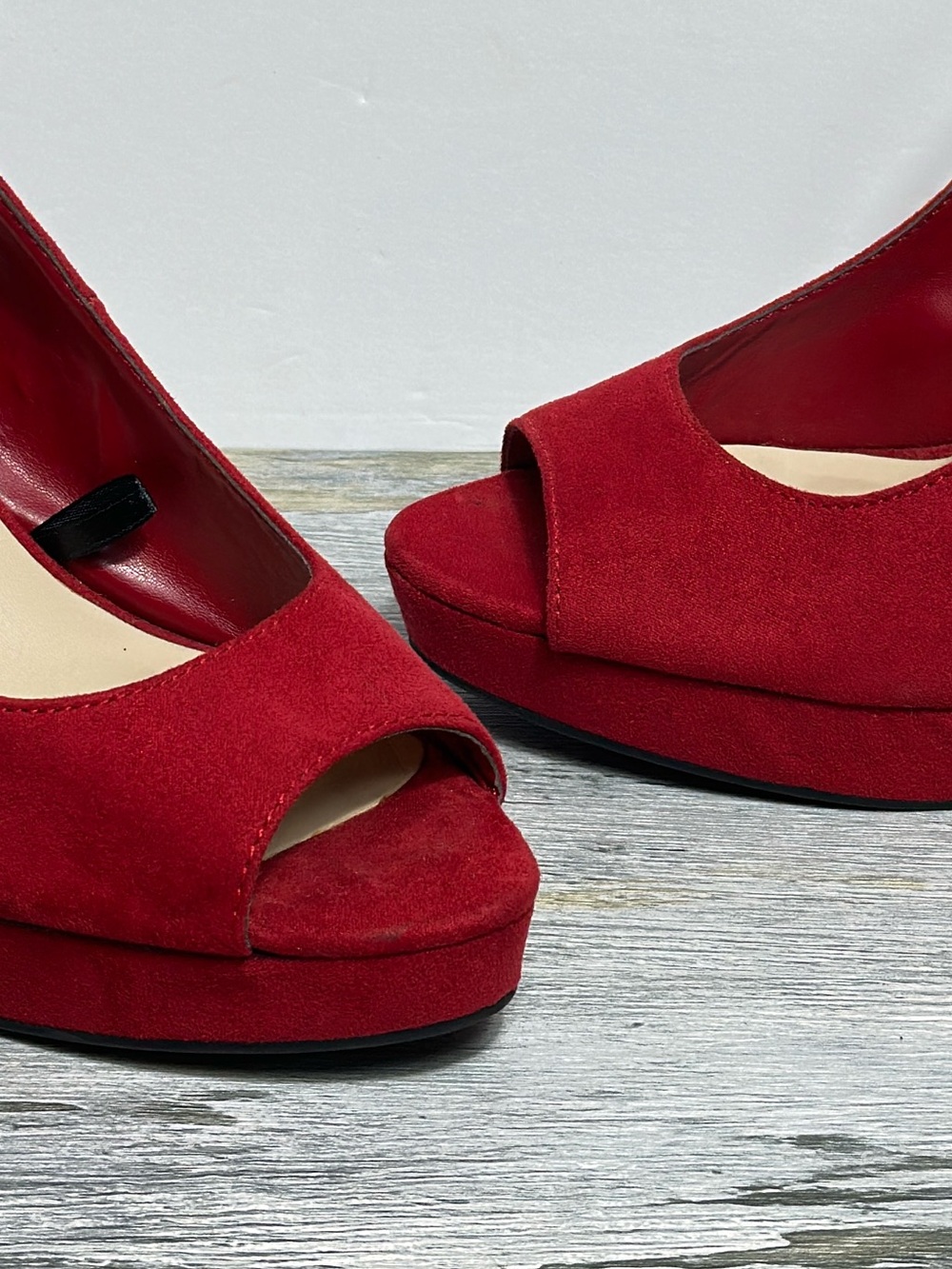 Marc Fisher Red Sexy Suede Peep-Toe Ankle-Strap Heels Women's size 8M Stilettos - Picture 2 of 11